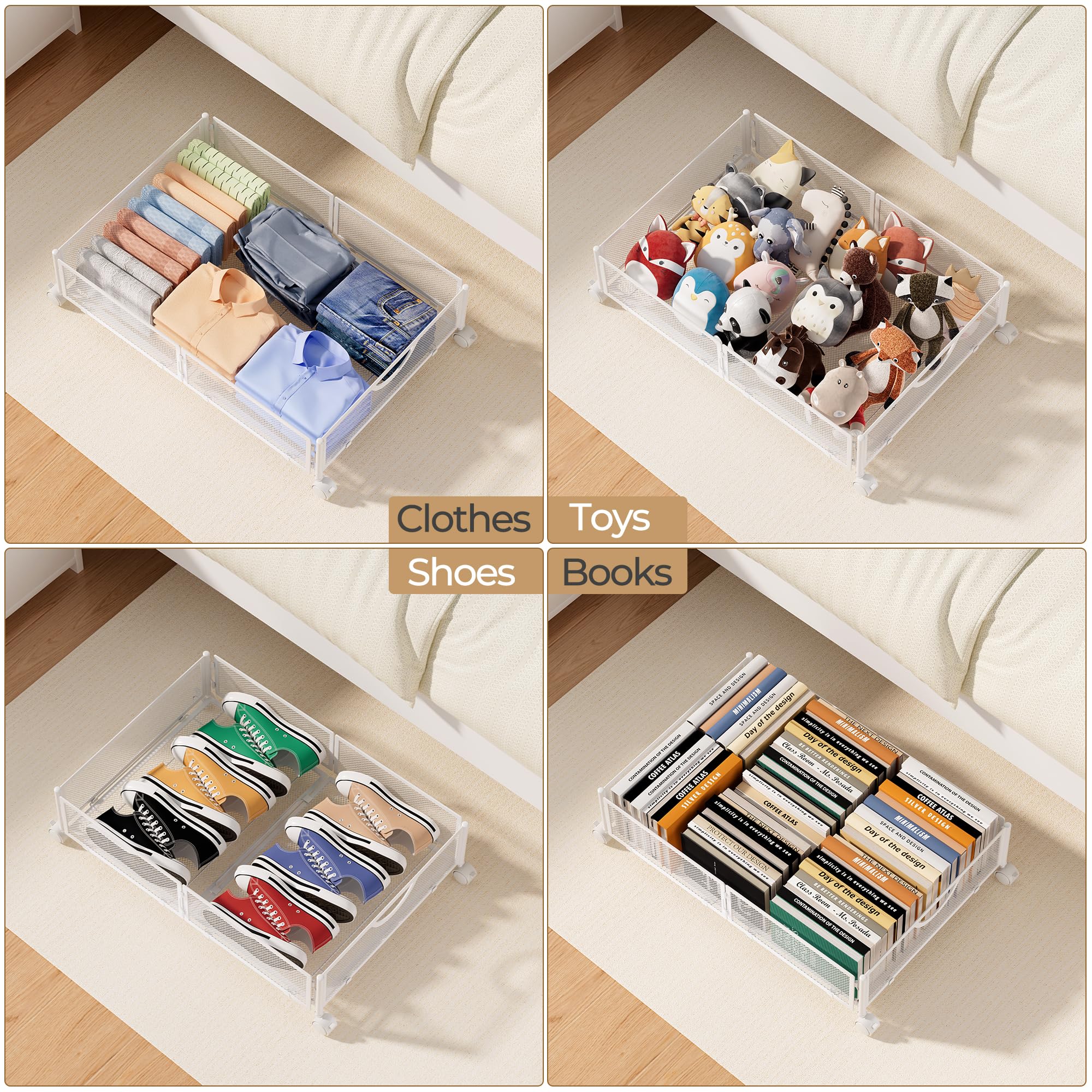 Yecaye under-bed storage used for organizing shoes in a bedroom