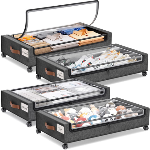 Yecaye wheeled under-bed storage with 60L capacity for easy relocation.