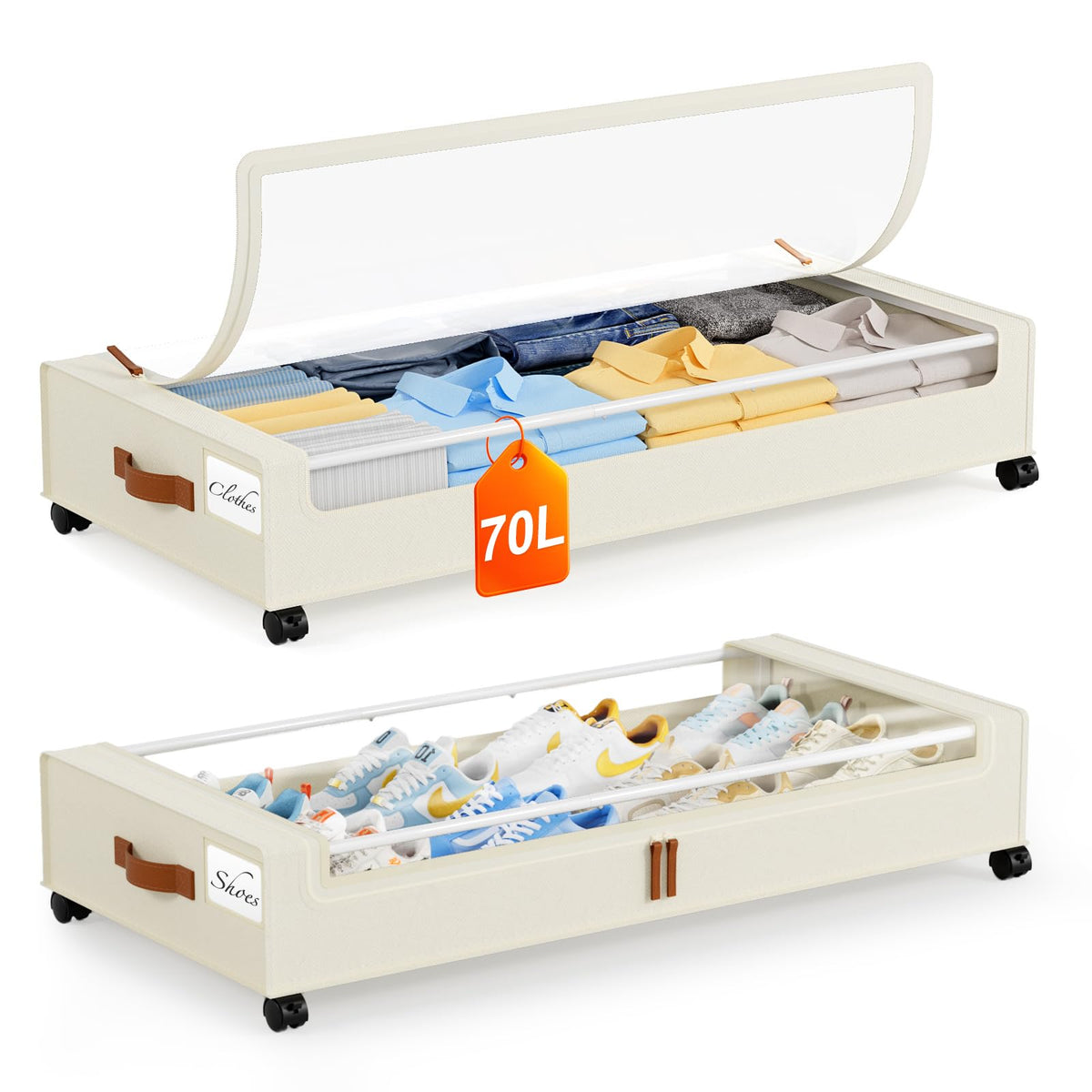 Yecaye under-bed storage with wheels 2-pack front view for easy access and organization