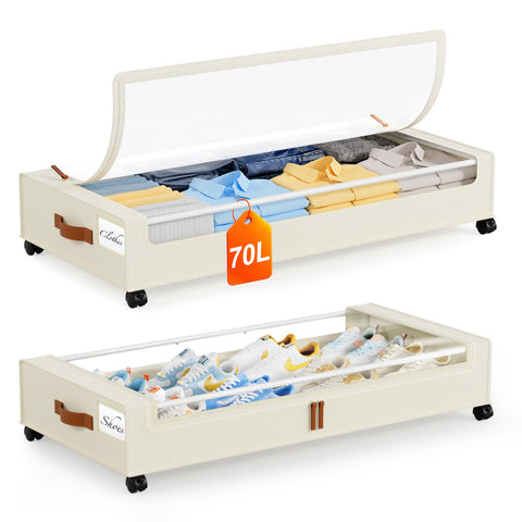 Yecaye under-bed storage with wheels 2-pack front view for easy access and organization