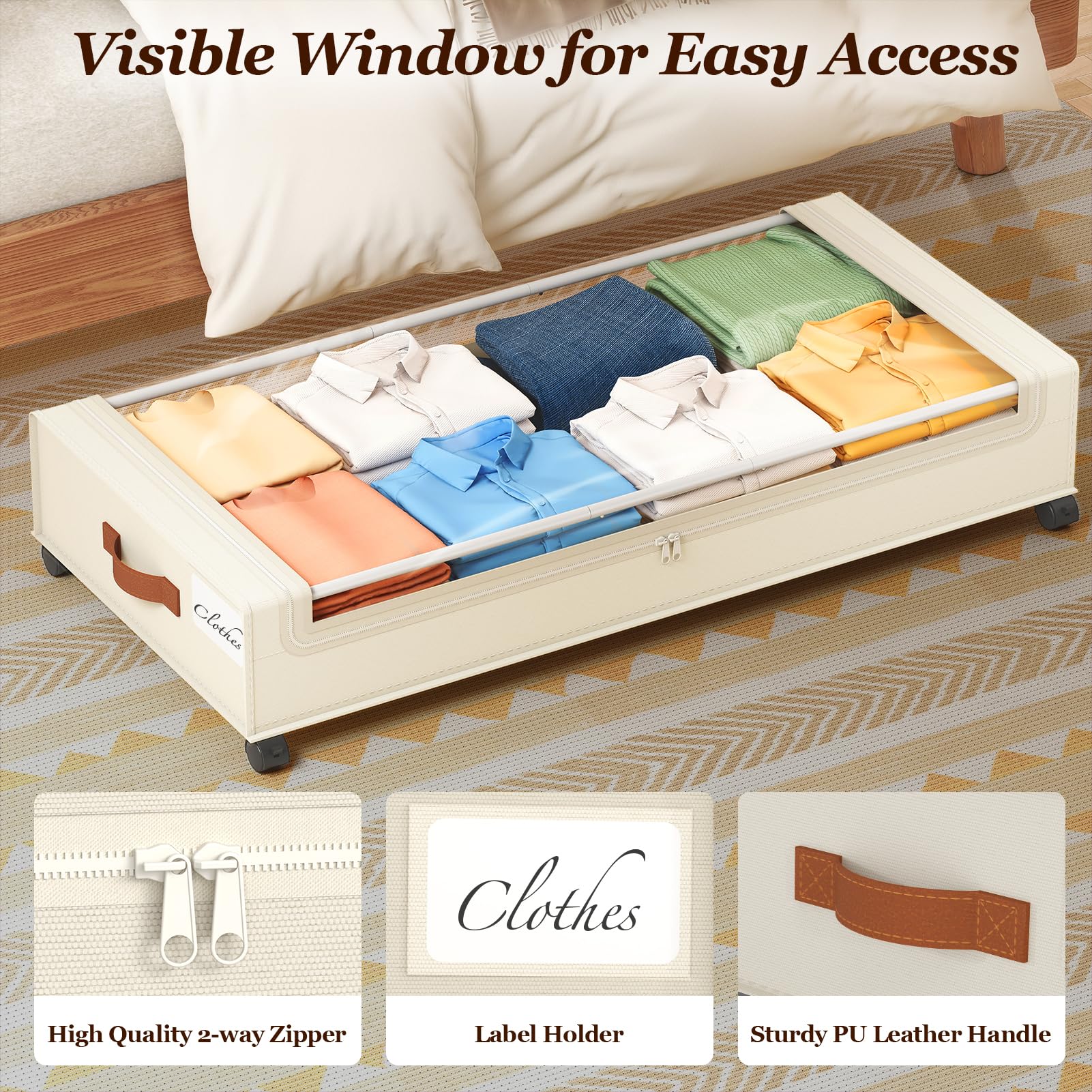 Yecaye under-bed storage 360 wheels promote smooth mobility