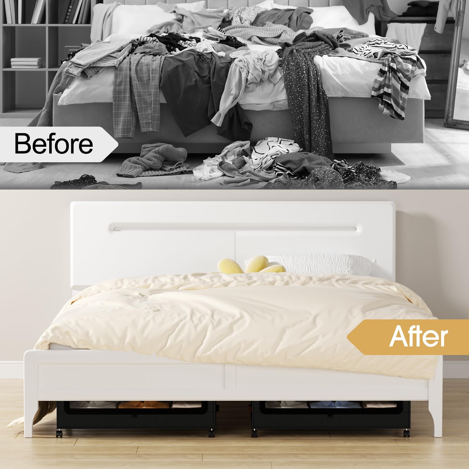Yecaye under bed storage with wheels, sturdy metal frame and support.