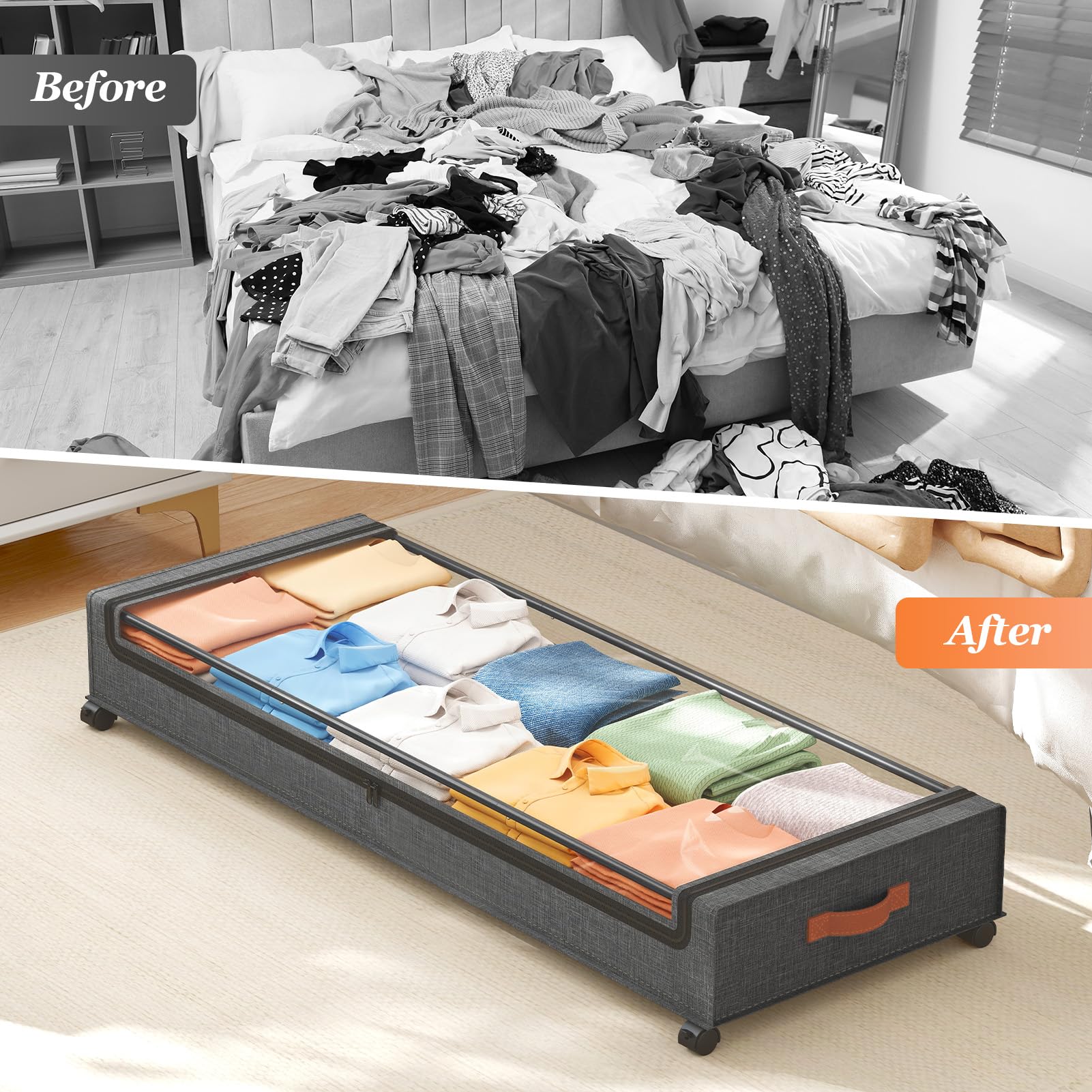 Yecaye 85L rolling bin helps optimize space under sofas and beds.