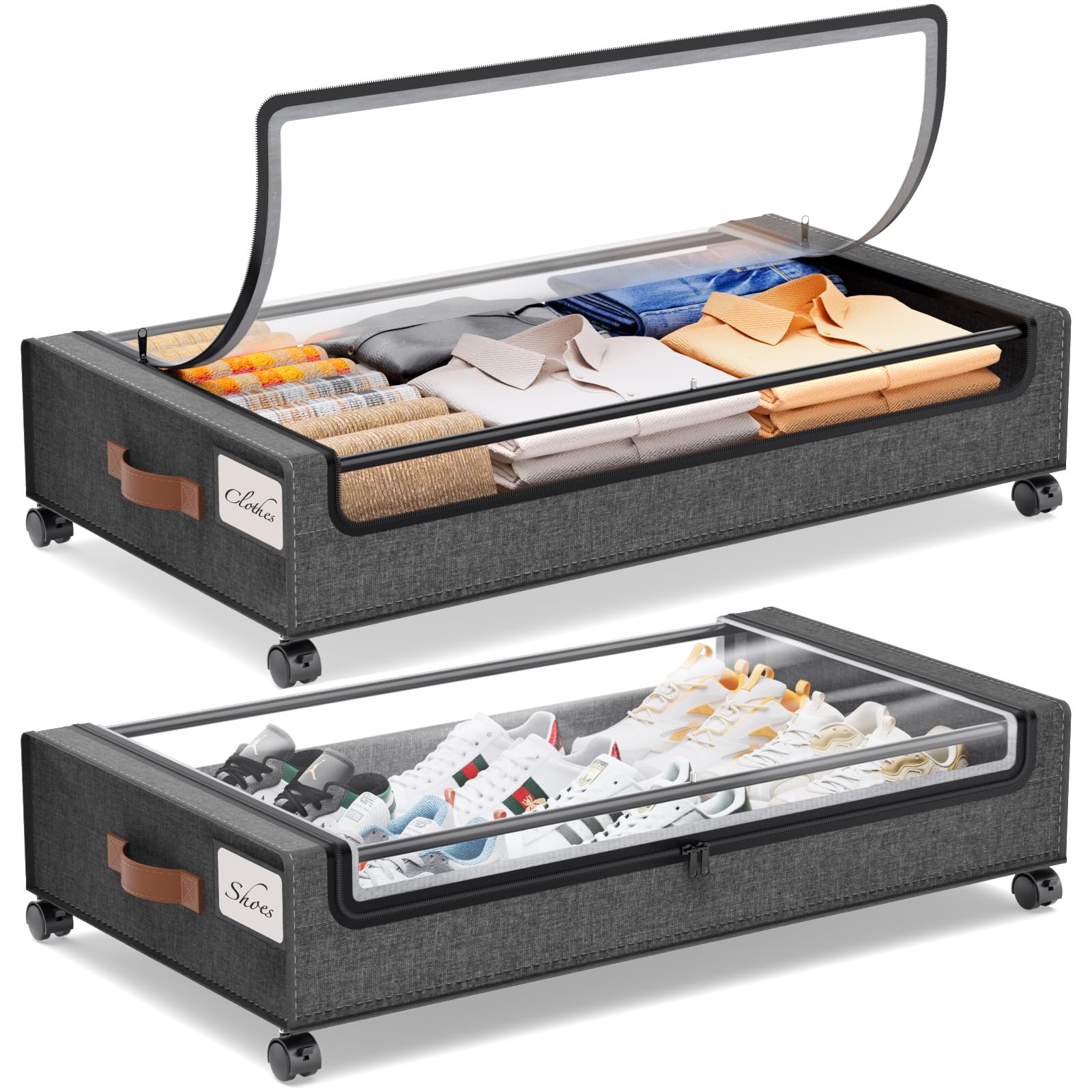 Yecaye under-bed storage with wheels, easy installation and smooth movement for clutter-free bedrooms.