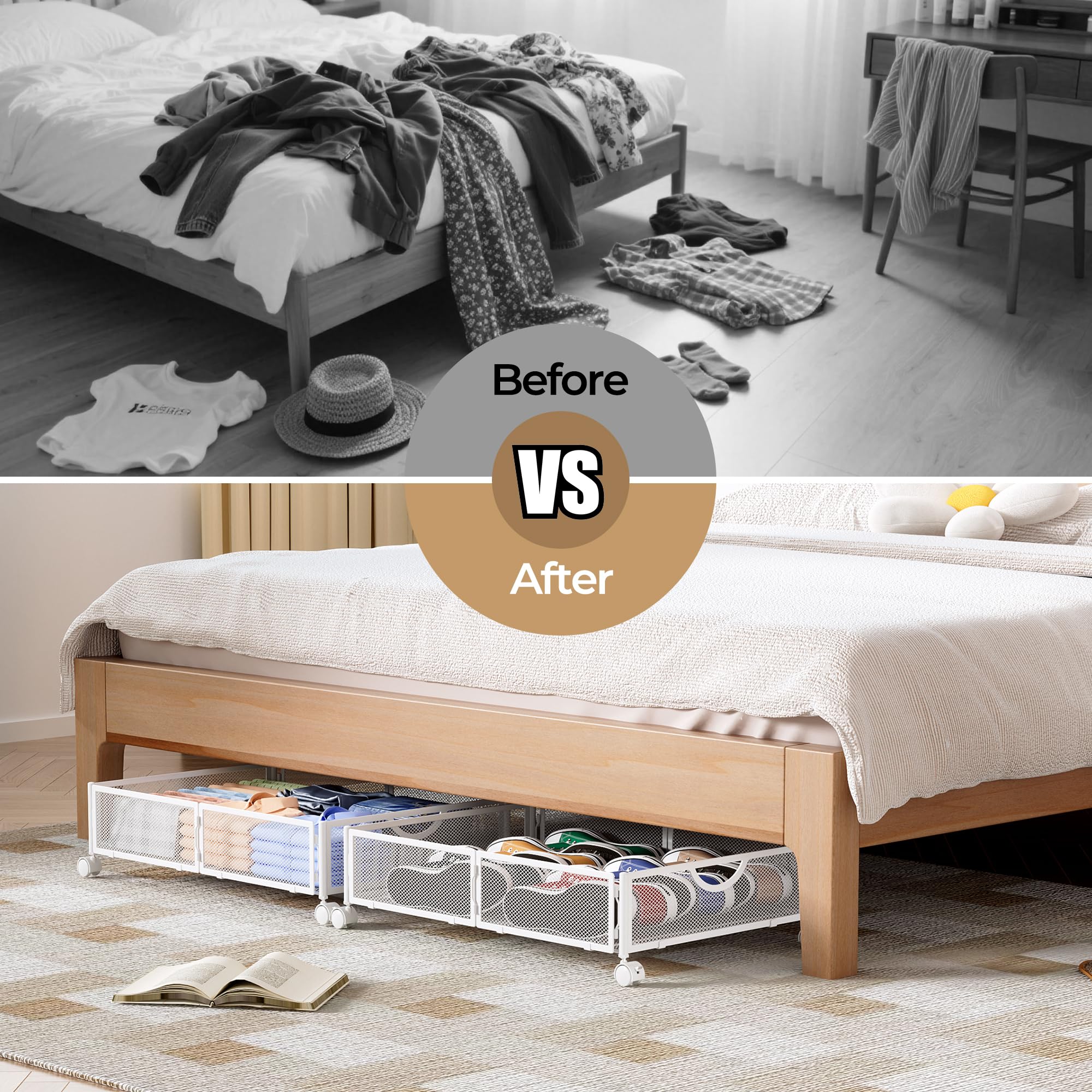 Yecaye under-bed storage with locking wheels for stable placement
