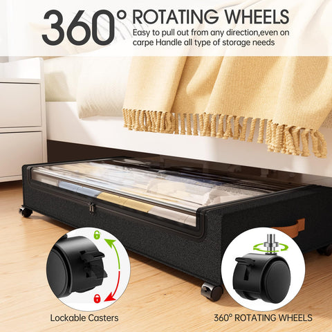 Yecaye under-bed storage with 4 smooth wheels and 2 locks for easy movement.