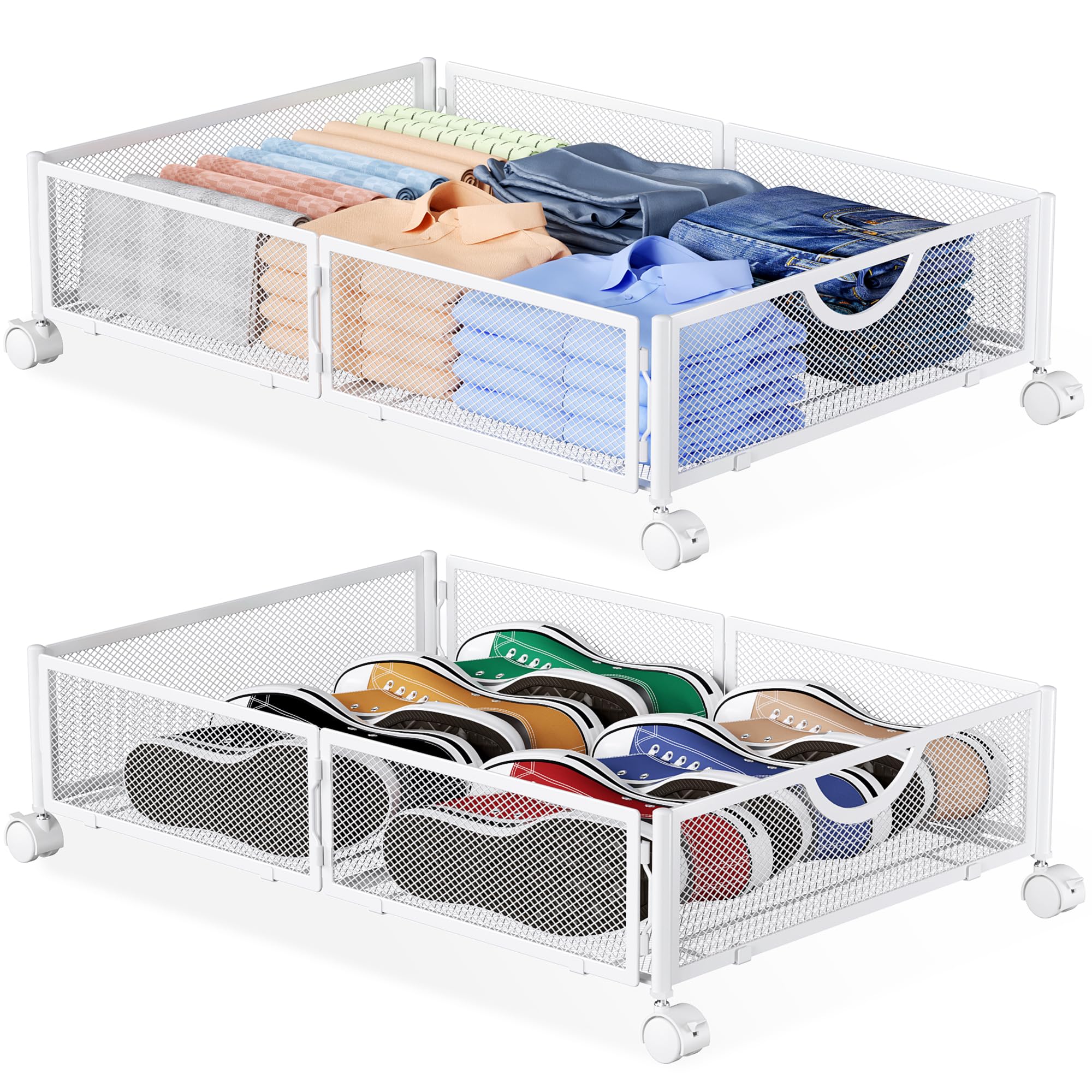 Yecaye under-bed storage with wheels viewed from side for sturdy organization
