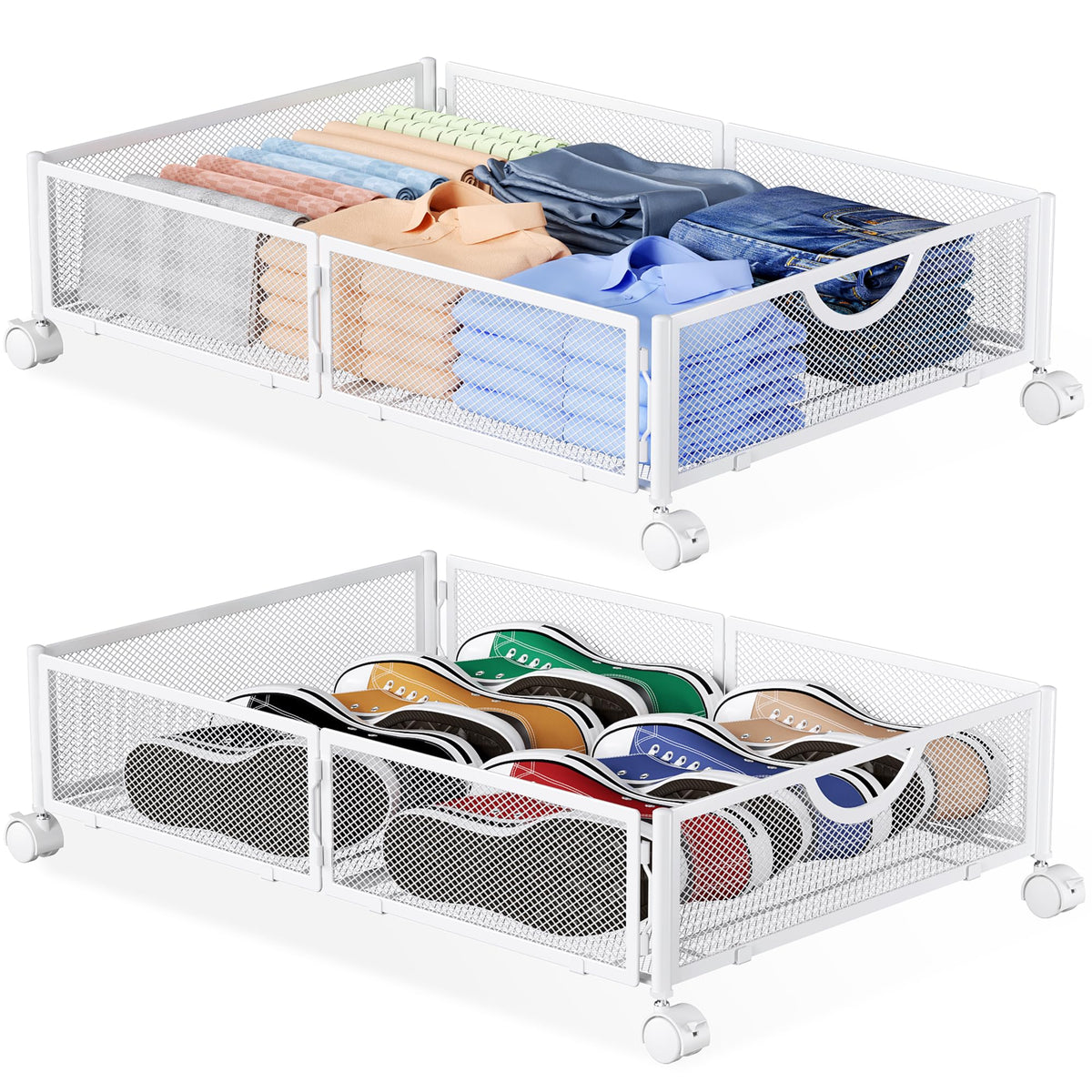 Yecaye under-bed storage with wheels viewed from side for sturdy organization