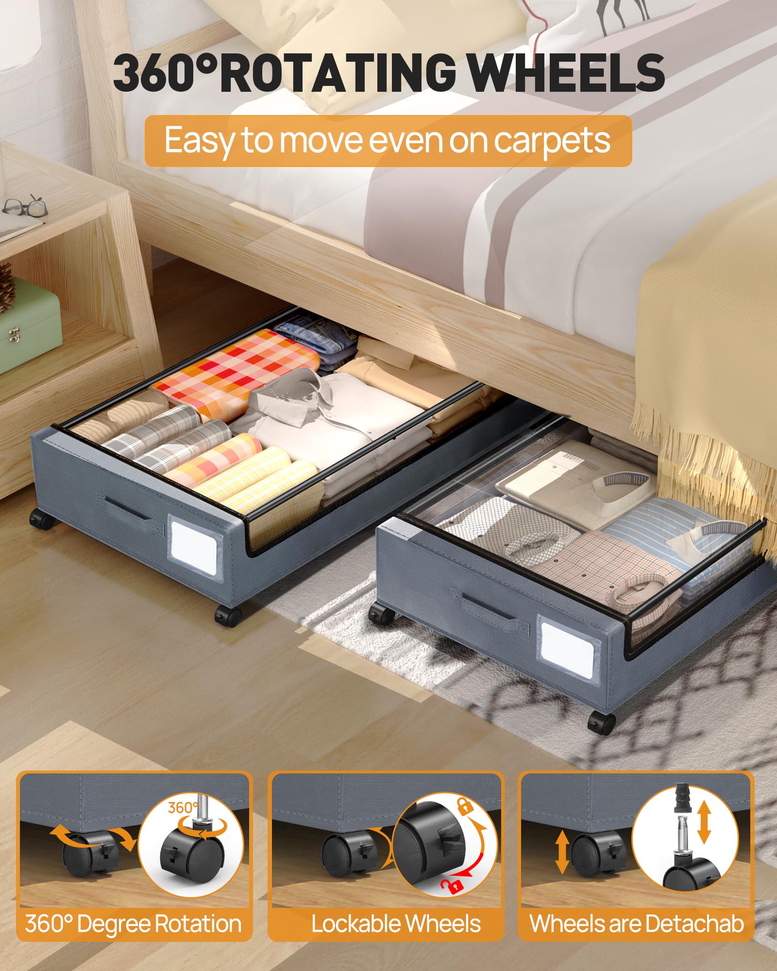 YEEBONIX rolling wheels provide smooth movement under furniture.