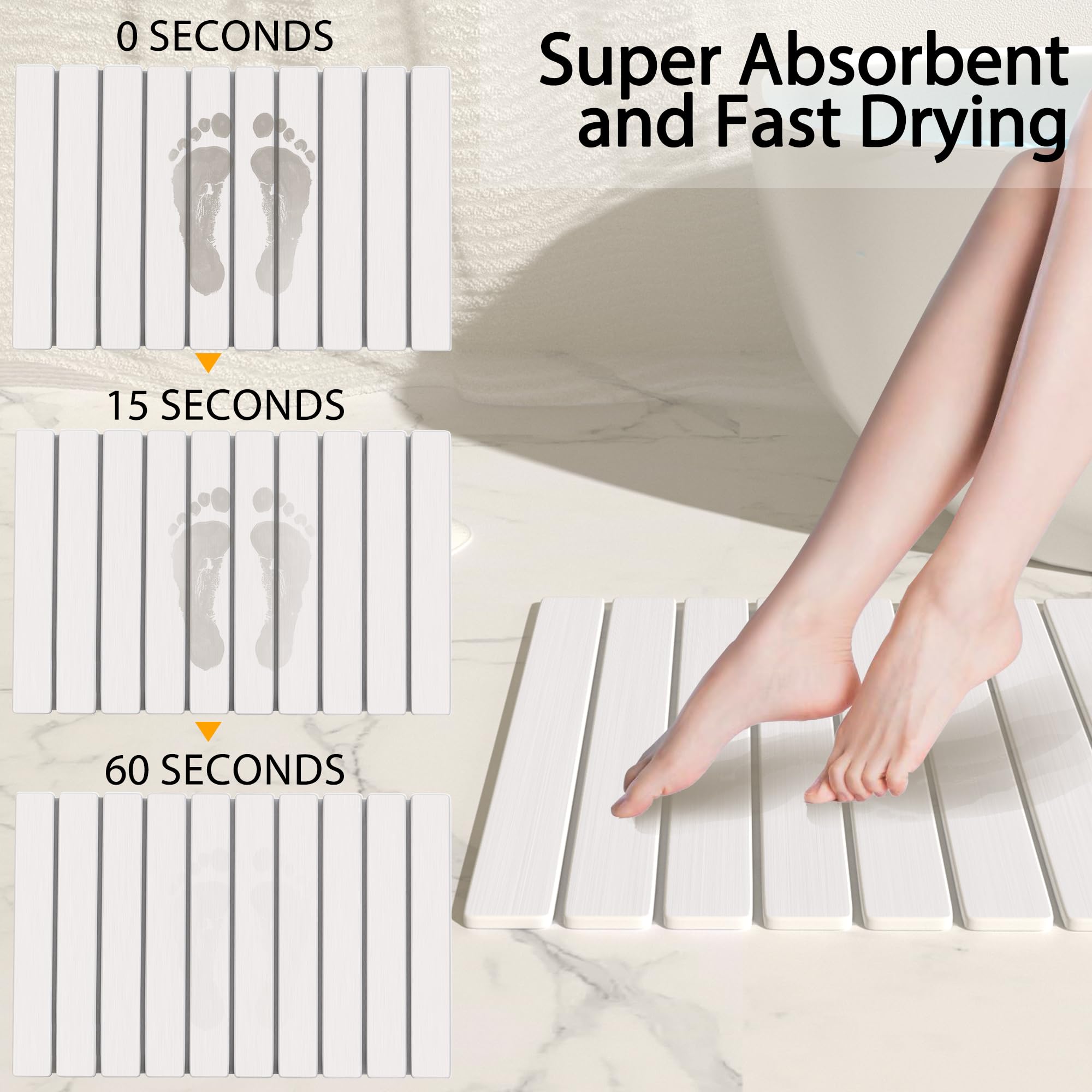 YEECOPON foldable stone bath mat stored flat in small spaces.
