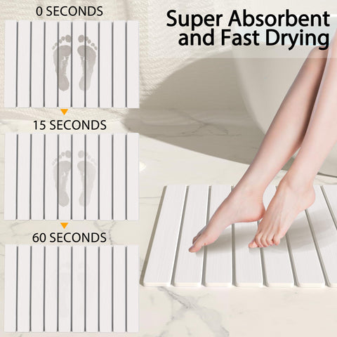 YEECOPON foldable stone bath mat stored flat in small spaces.