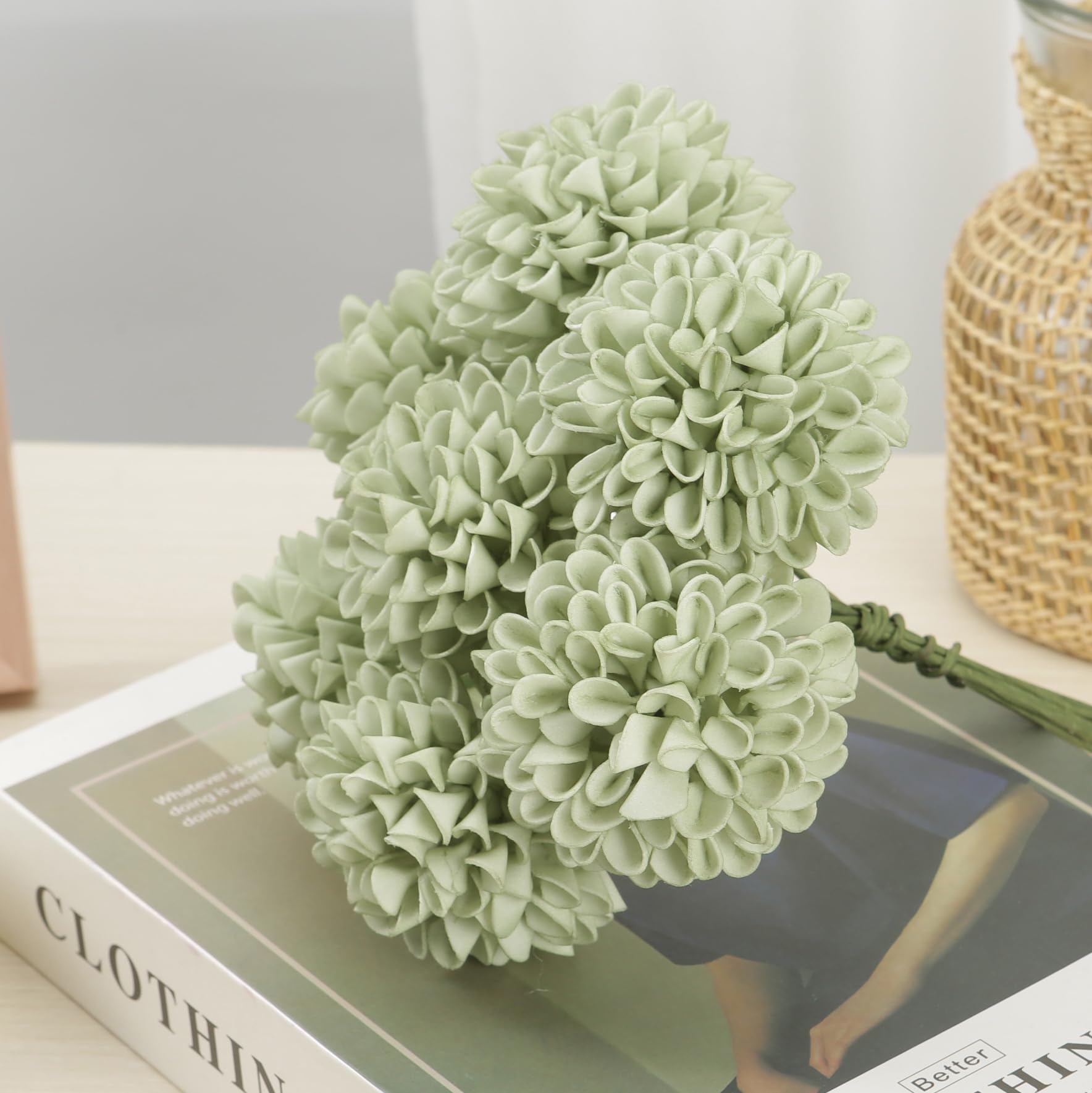 YEEFLORA sage green dahlia leaves cluster adds fullness to arrangements