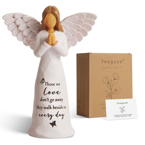 Yeegook Sympathy Angel Figurine front view with engraved message for remembrance