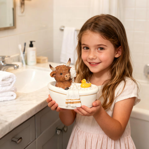 YeehaWhoo Highland Cow resin craftsmanship with textured rustic hues.