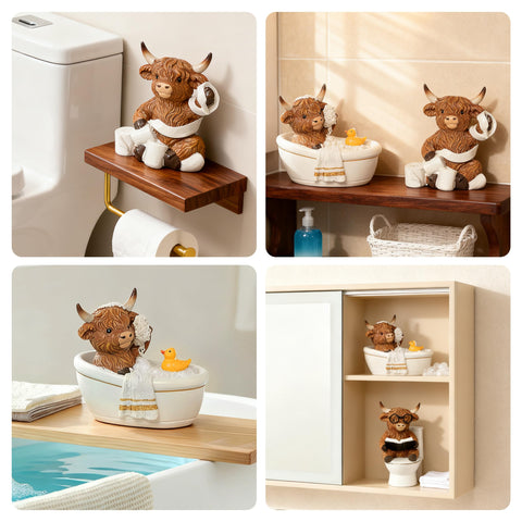 YeehaWhoo Highland Cow with toilet paper offers a delightful bath or kitchen accent.