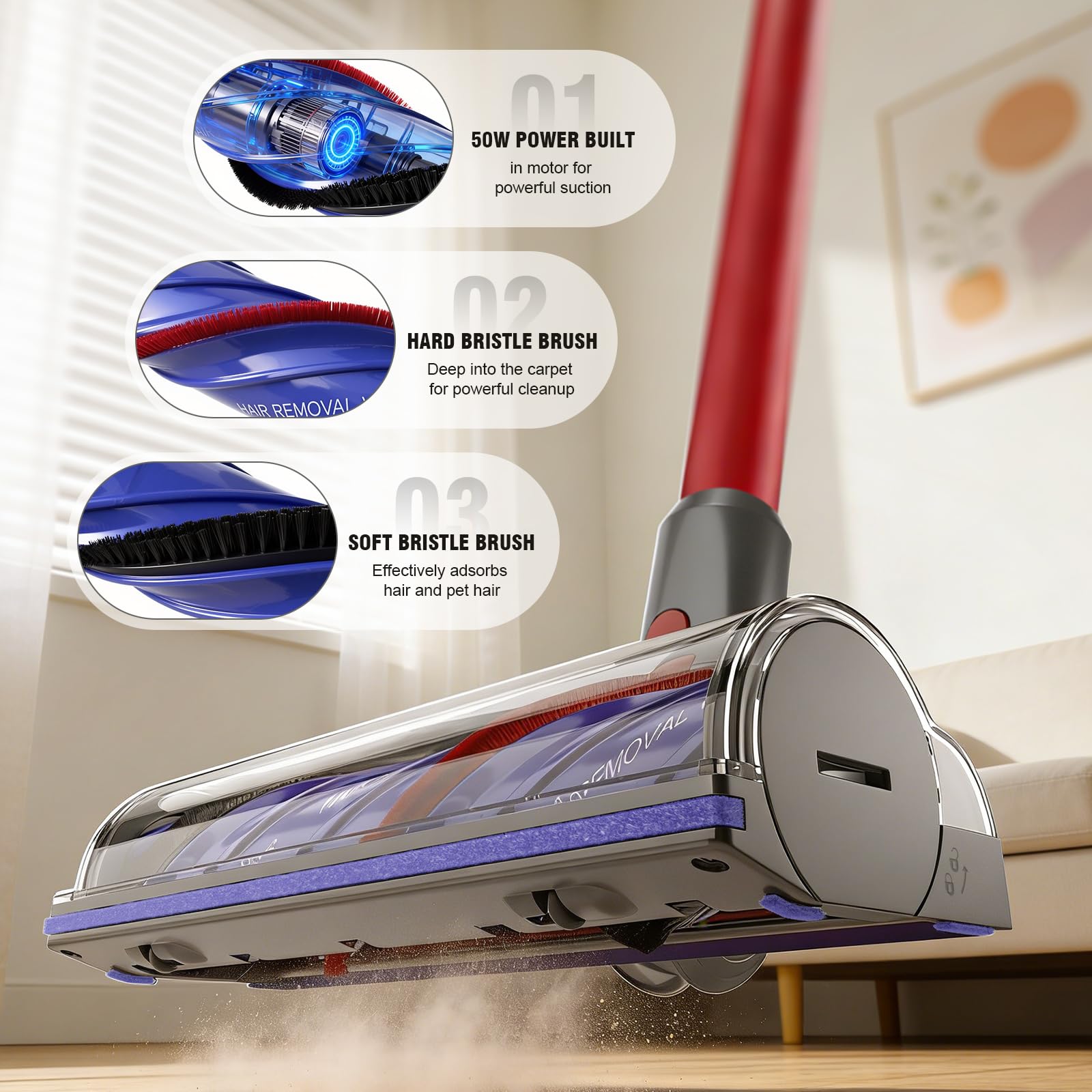 Yeelife thin-carpet and hardwood-friendly performance on floors.