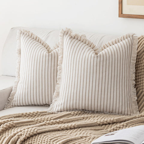 YEENAASY throw pillow covers with striped fringe add texture to your sofa