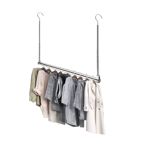 Yeetburg extendable hanging rod in action, adjustable length for flexible closet space.