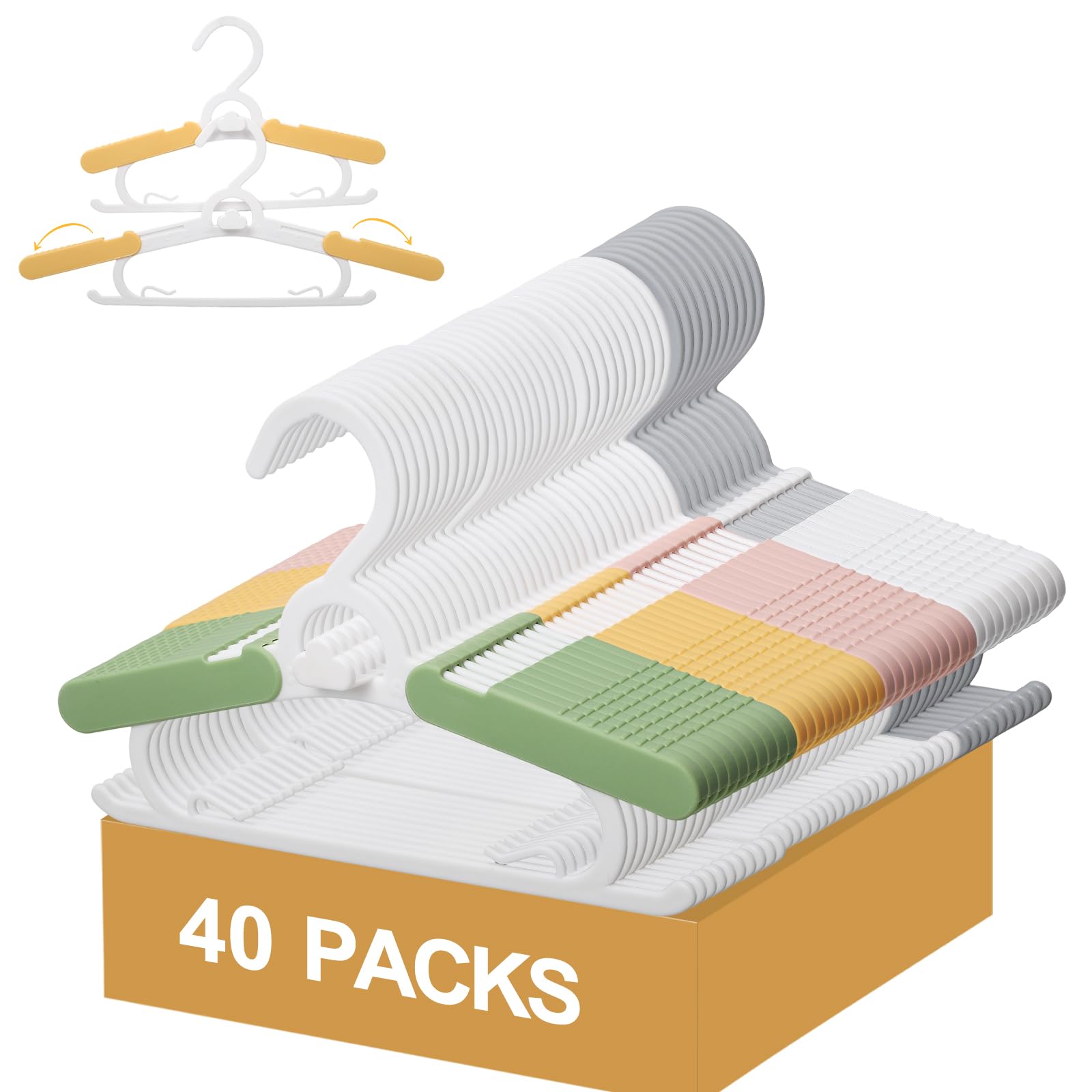 YeJieYJ 40-pack baby clothes hangers, adjustable 11-15 inches, keeps growing kids' wardrobes tidy.