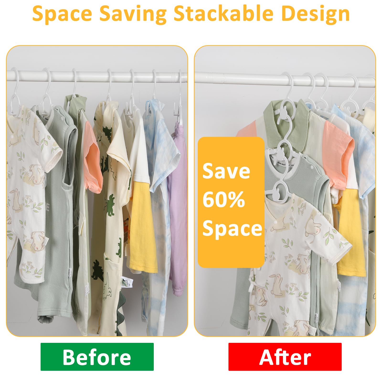 YeJieYJ stackable baby hangers nest neatly to save space.