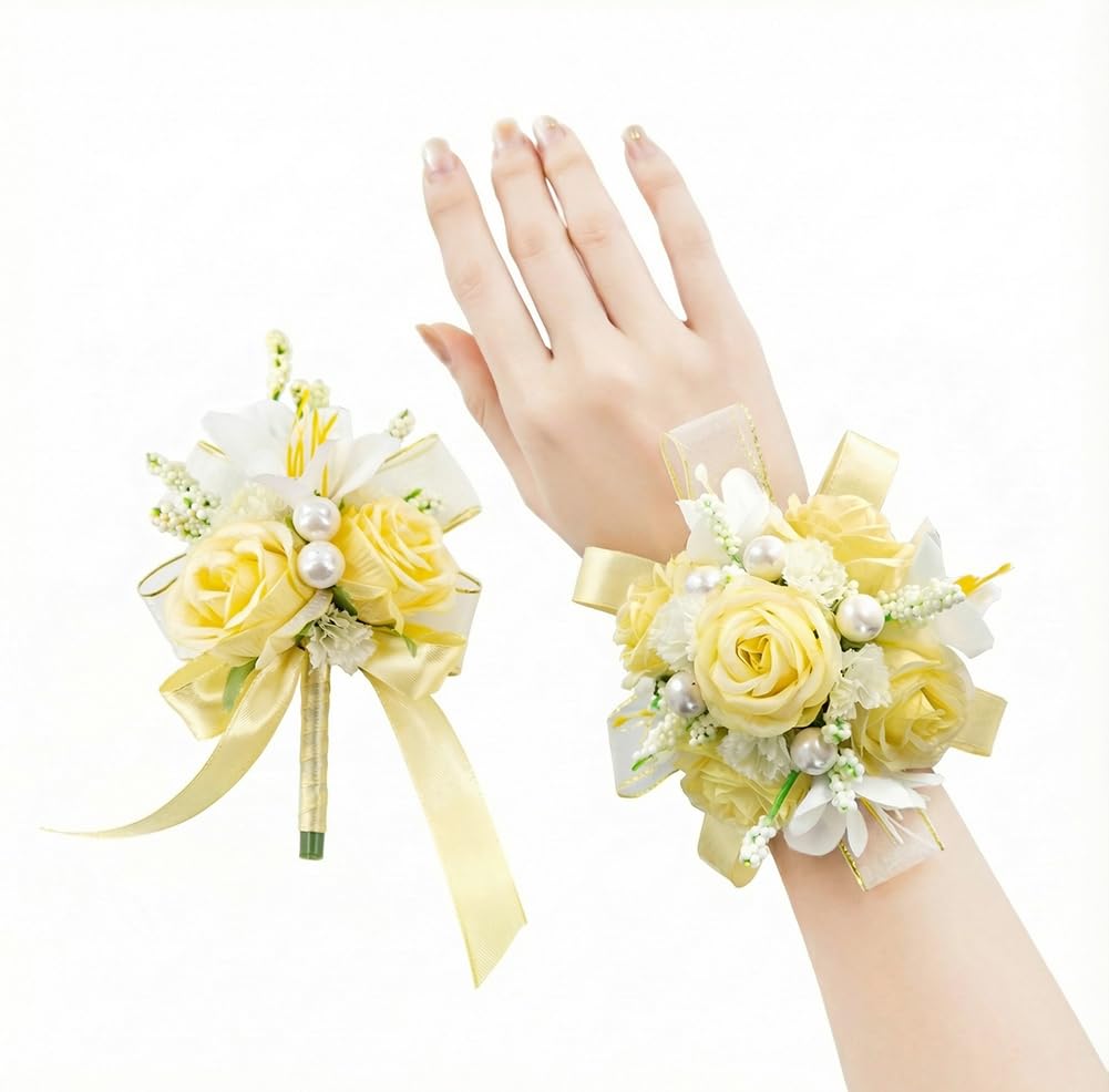 Yelinart yellow rose boutonniere with premium silk florals.