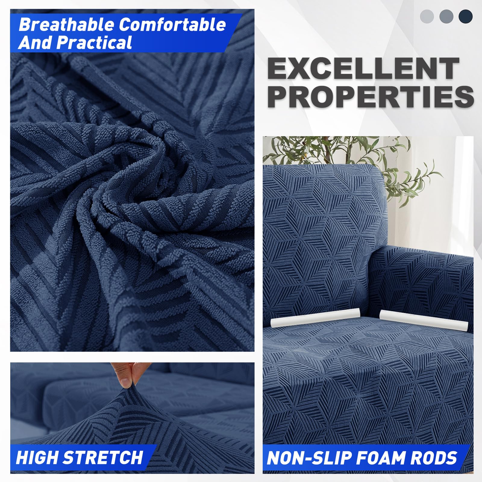 YEMYHOM non-slip buckles and foam sticks securing the cover on a sofa