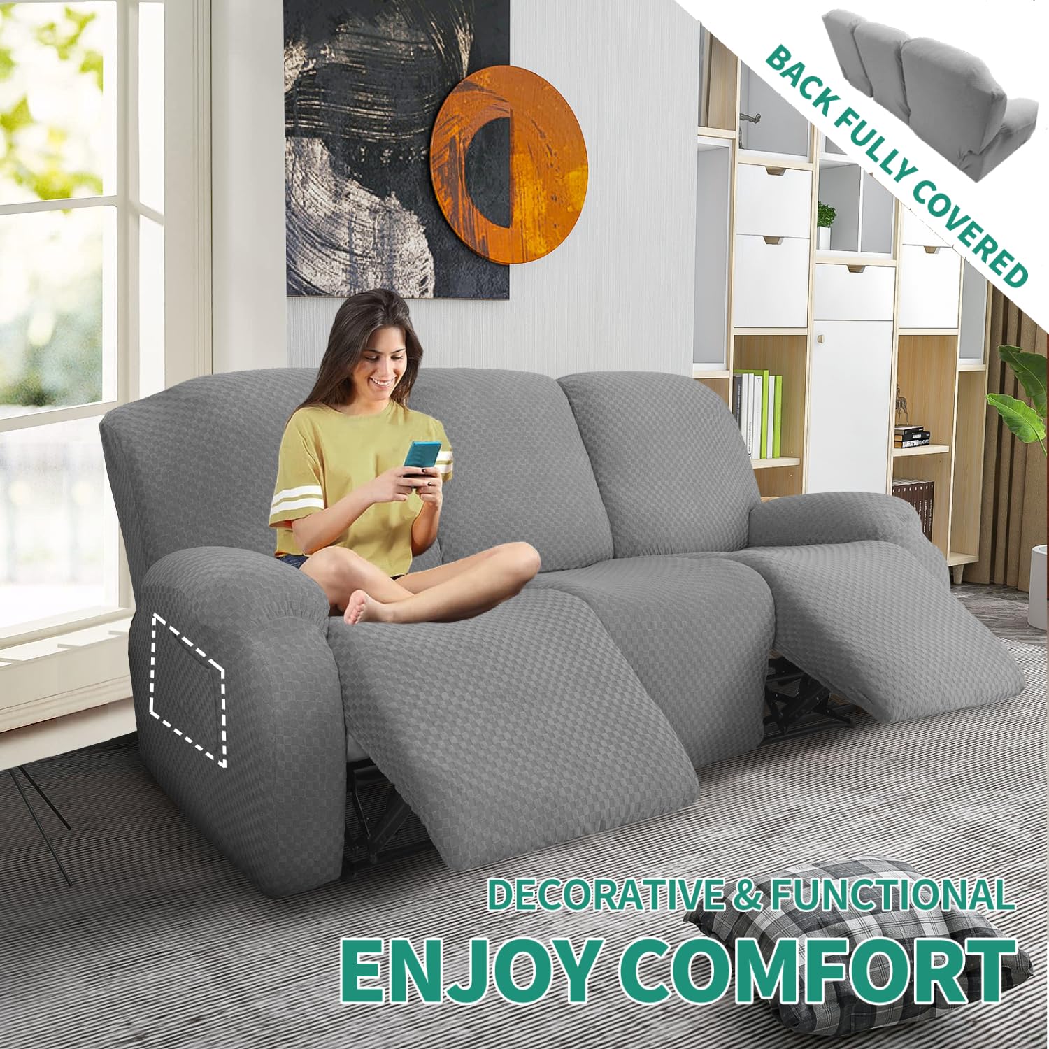YEMYHOM 3-seat back cover delivers wrinkle-free, tailored look on recliners.