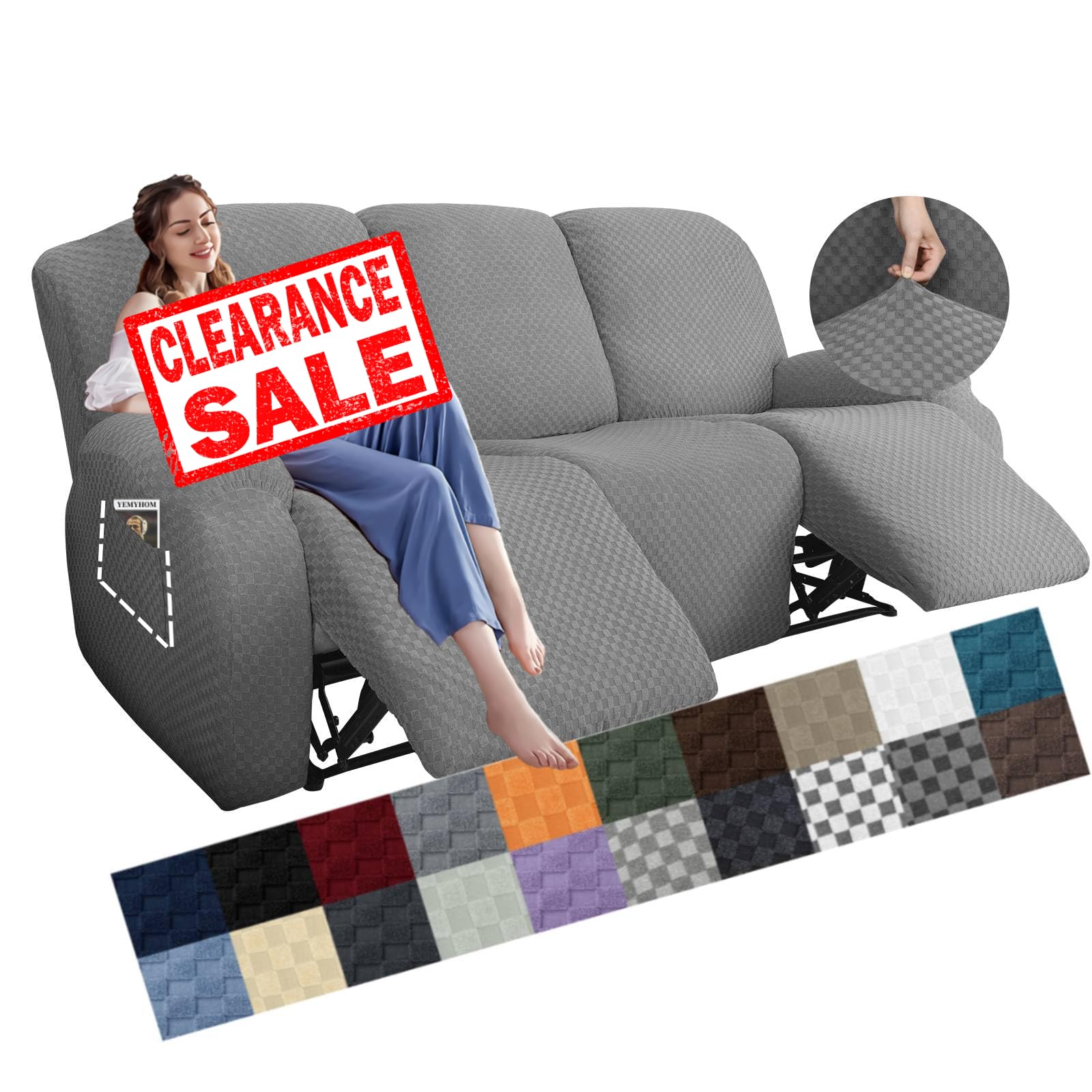 YEMYHOM 8-piece stretch recliner cover with jacquard pattern protects furniture.