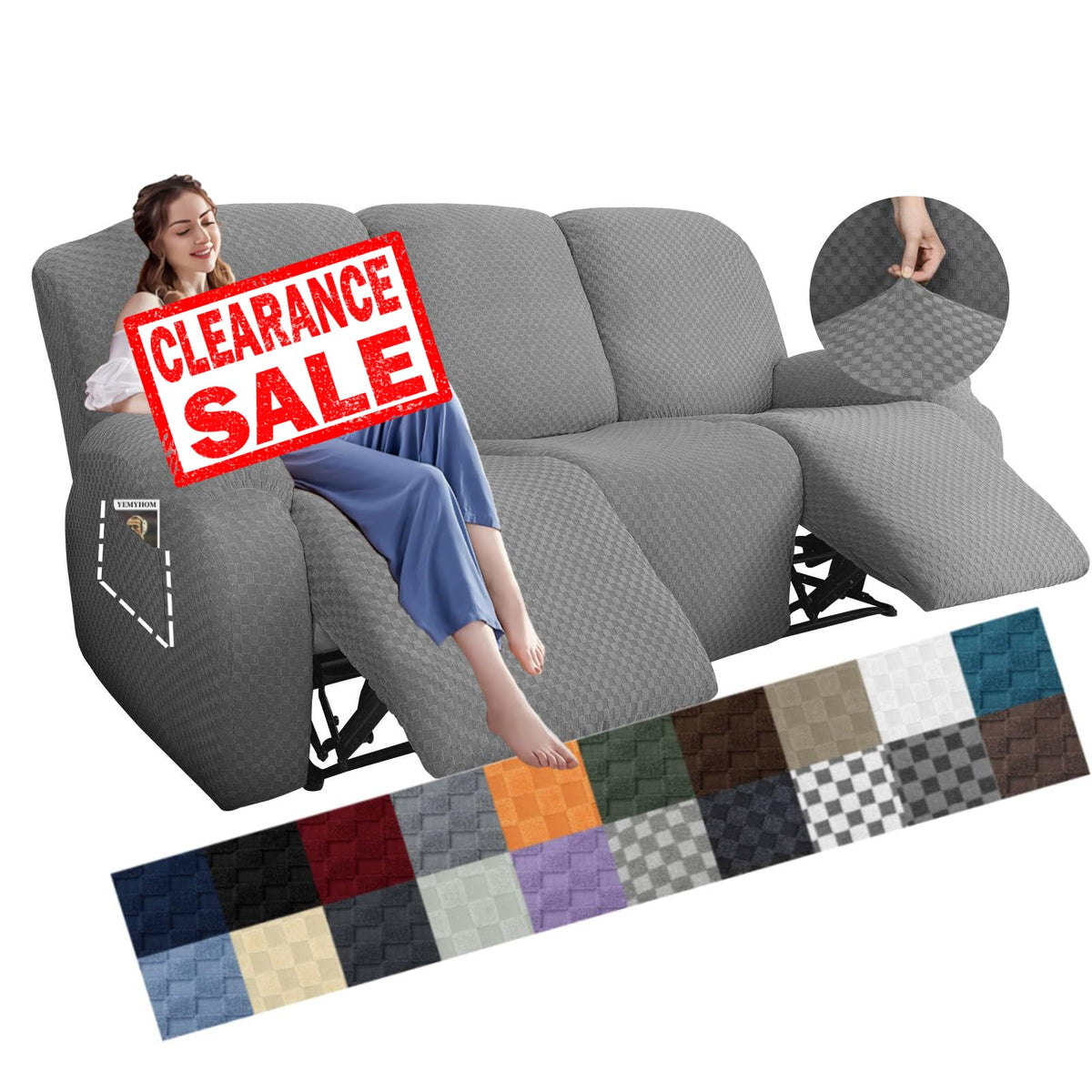 YEMYHOM 8-piece stretch recliner cover with jacquard pattern protects furniture.