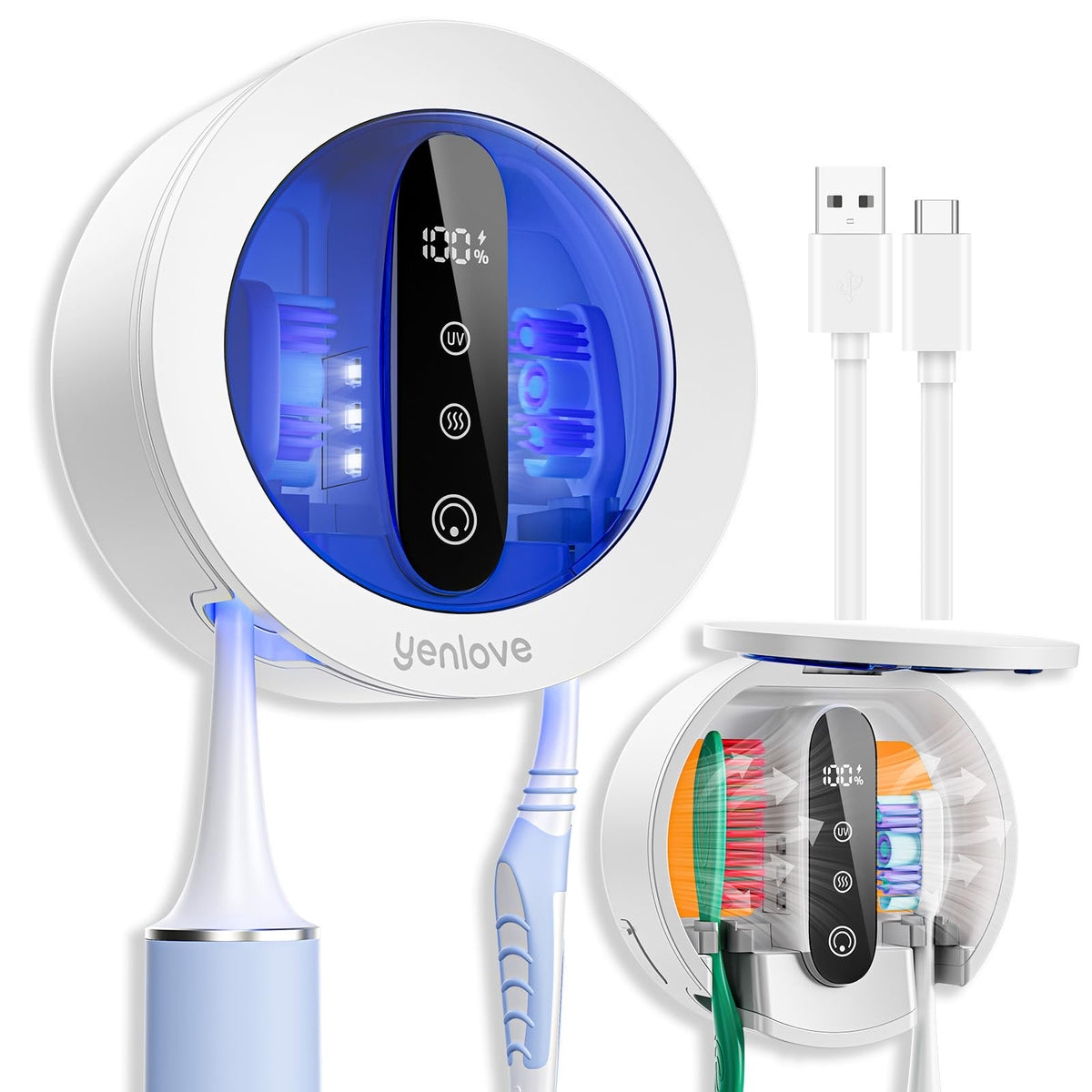 YenLove upgraded UV toothbrush cleaner holder mounted on wall for hygienic storage.