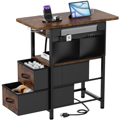 Yenlure small side table with charging station, front view, convenient multi-device charging