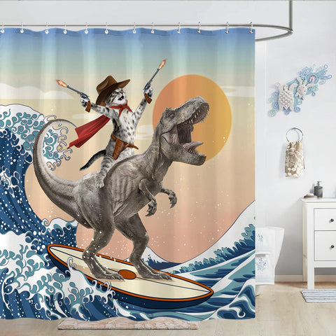 Yeoiat dinosaur cat bathroom decor curtain for bold style