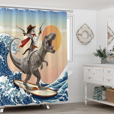 Yeoiat surfing cat curtain with 12 hooks for quick setup