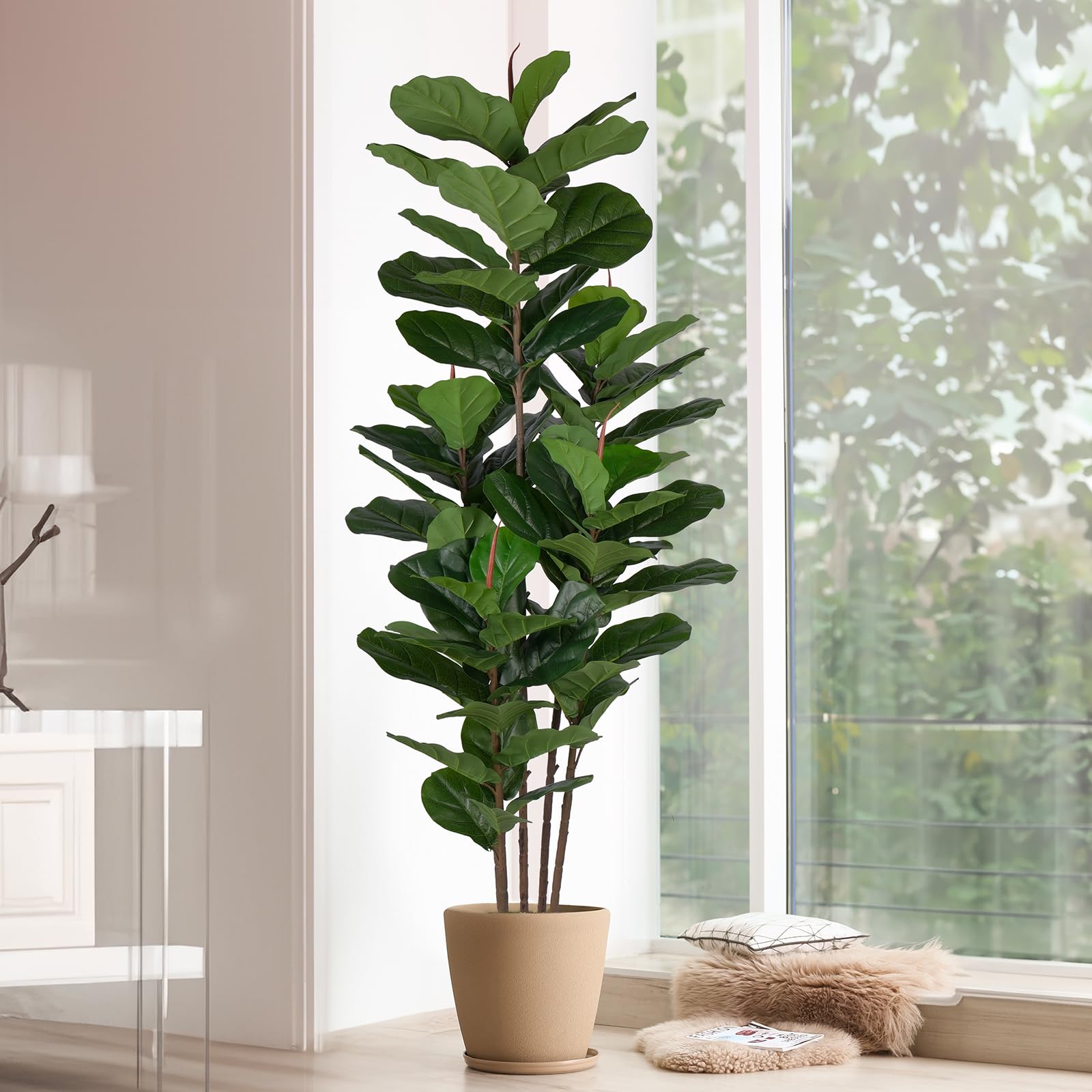 Yepdin artificial fiddle leaf leaves close-up highlights realistic texture and vibrant color.