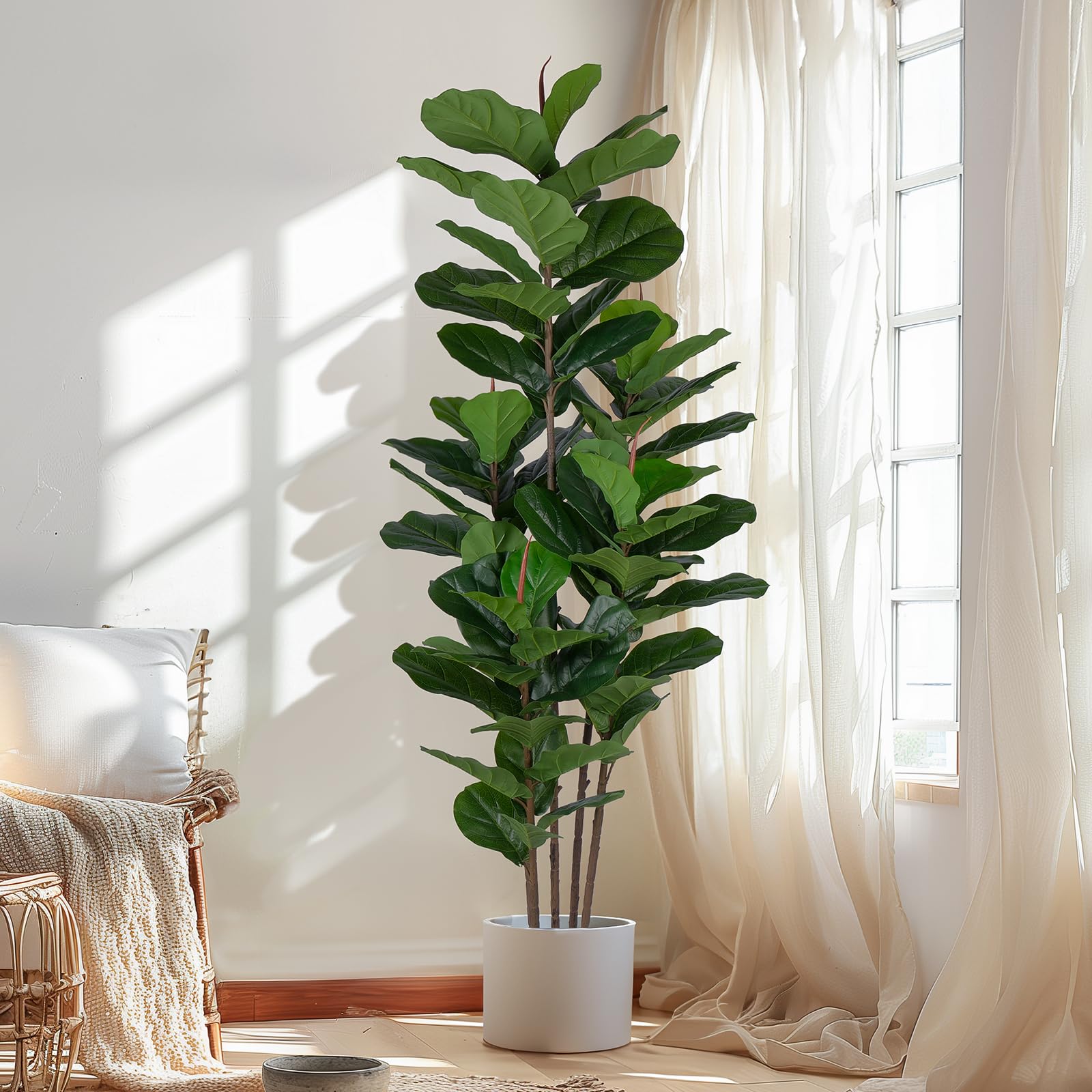 Yepdin faux fiddle leaf fig tree 6ft front view for stylish living room decor.