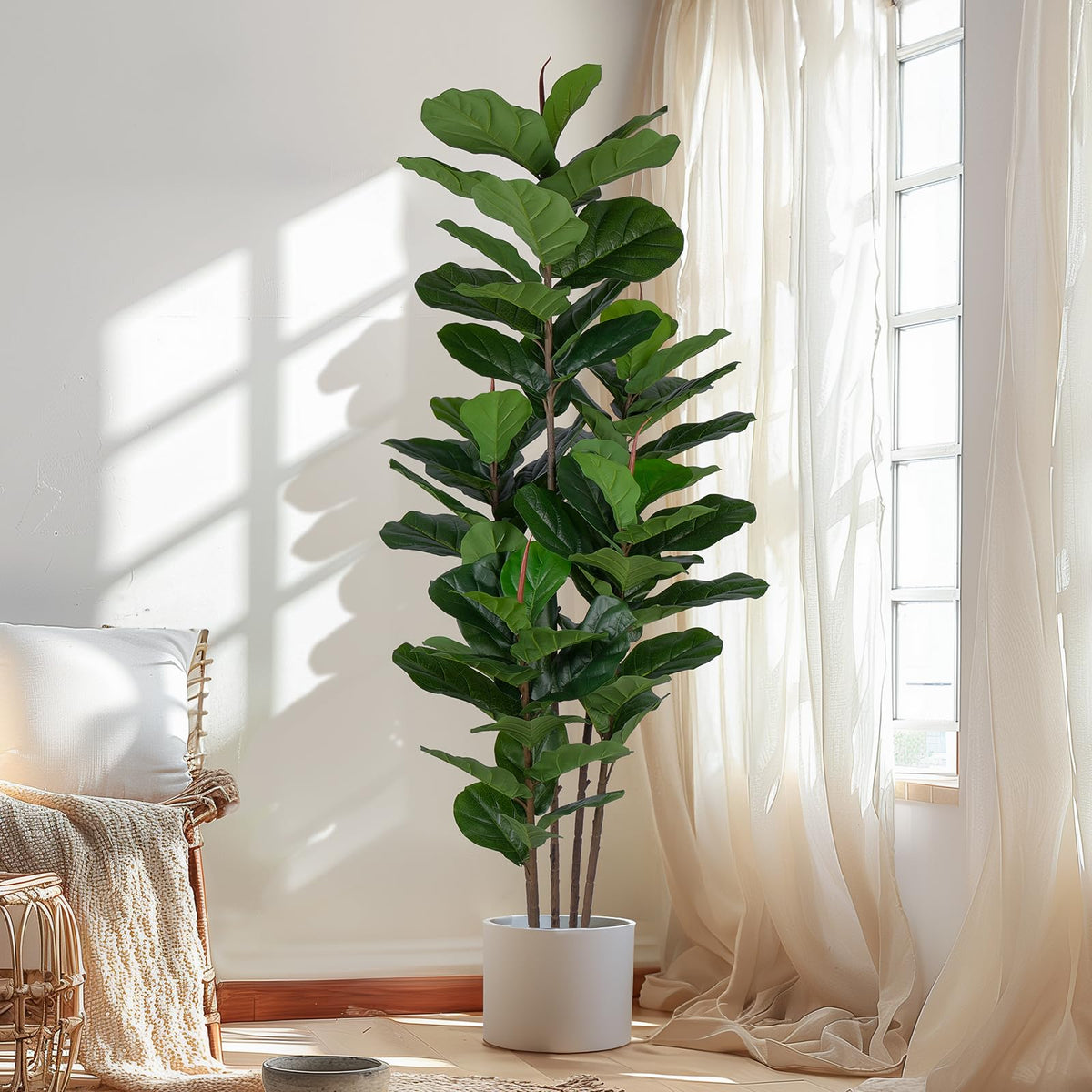 Yepdin faux fiddle leaf fig tree 6ft front view for stylish living room decor.