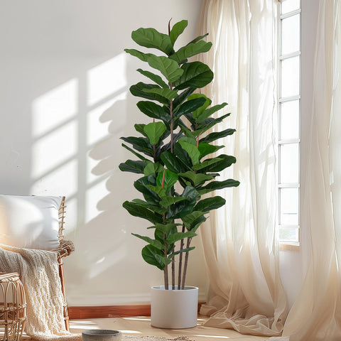 Yepdin faux fiddle leaf fig tree 6ft front view for stylish living room decor.