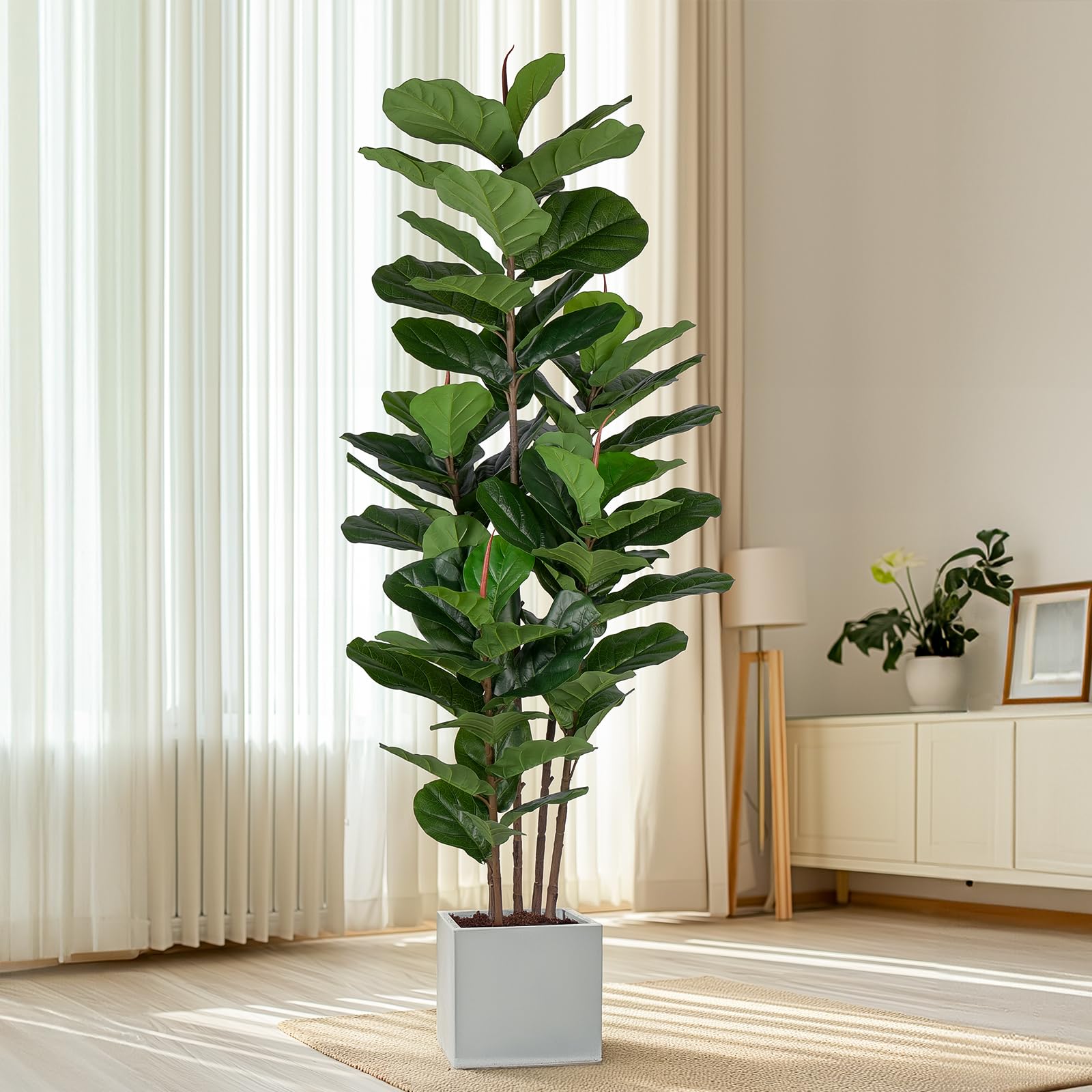 Yepdin tall artificial fig tree outdoor patio setup adds natural charm.