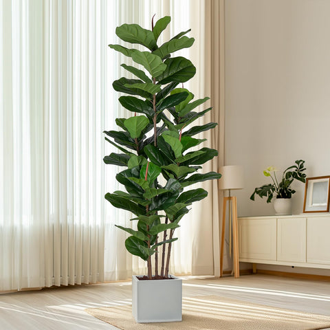Yepdin tall artificial fig tree outdoor patio setup adds natural charm.