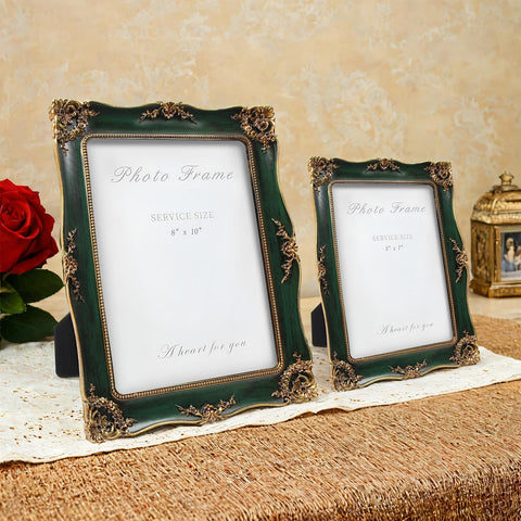 YEPOTUE vintage-frame detail showcases gold floral accents and green finish for timeless decor.