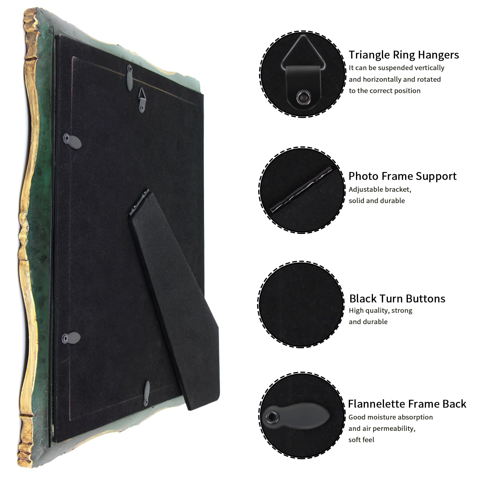 YEPOTUE vintage frame supports wall hanging or tabletop display to suit any room.