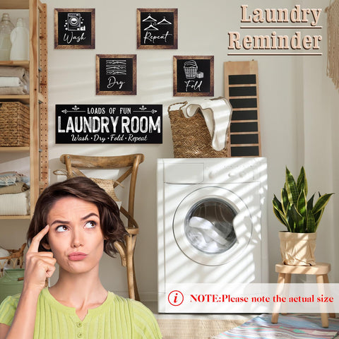 Yerliker repeat sign wooden decor creates orderly laundry ambiance.