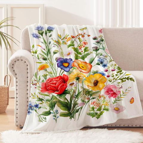 Yersion blanket butterfly wildflowers showcases vibrant colors for couch or bed decor.
