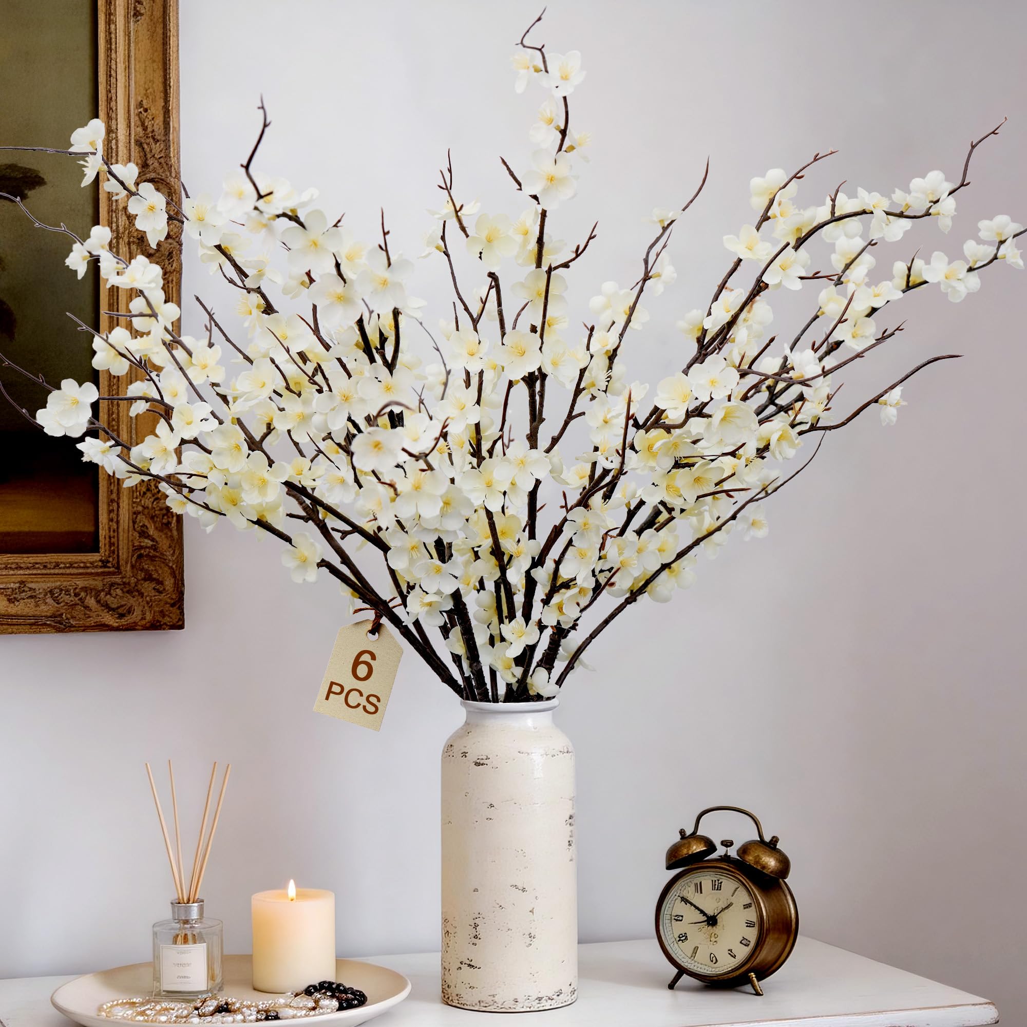 Yesafe cherry blossom branch, 39-inch stem for elegant tall vase displays.