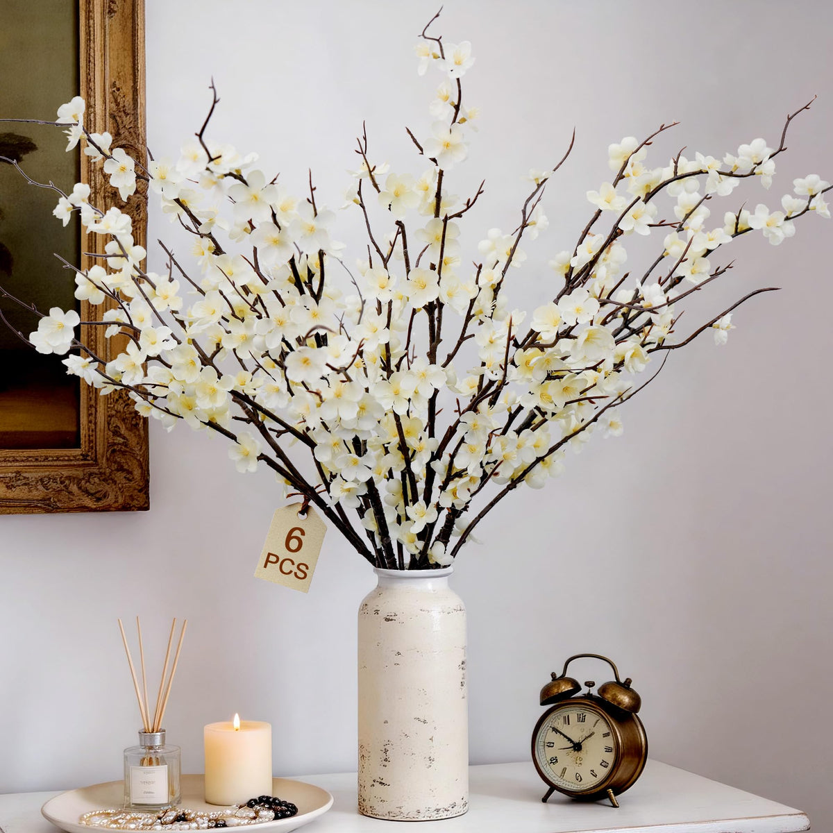 Yesafe cherry blossom branch, 39-inch stem for elegant tall vase displays.
