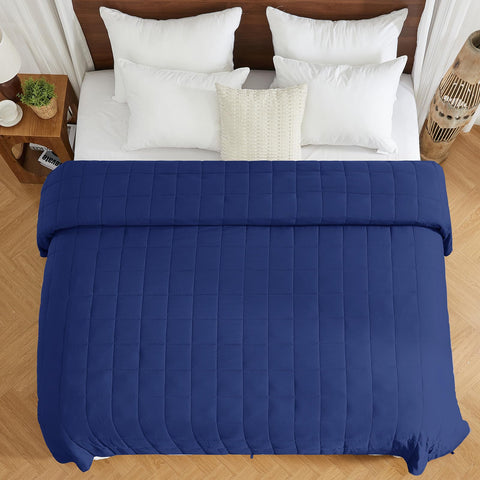 Yescool blue blanket creating a cool, breathable sleep ambiance.