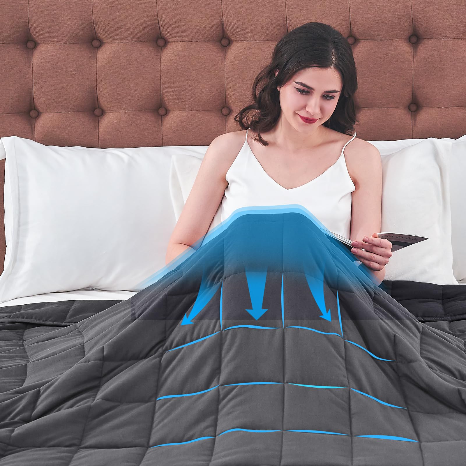 Yescool blanket shown atop cozy bedding for relaxing evening routine.