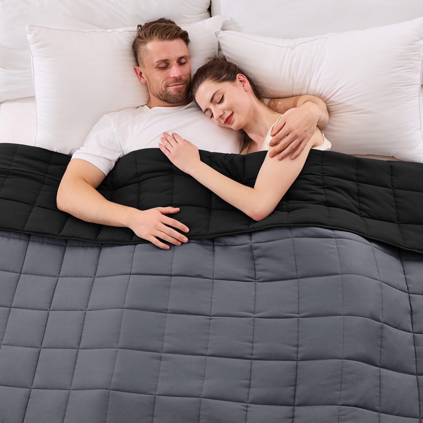 Yescool king size weighted blanket on bed with even weight distribution for couples.