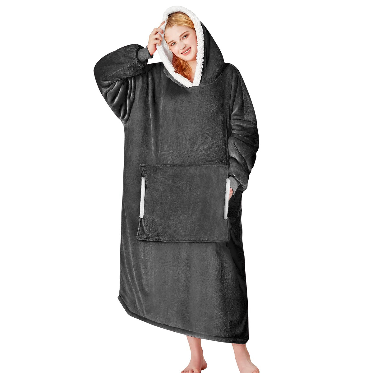 Yescool Wearable Blanket Hoodie front view showing cozy warmth for chilly mornings