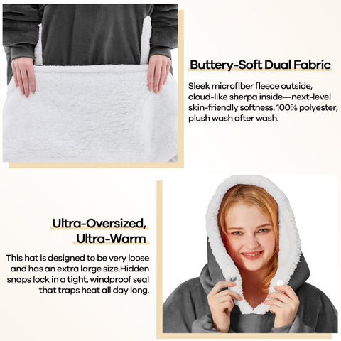 Yescool Wearable Blanket Hoodie grey color view for versatile home loungewear